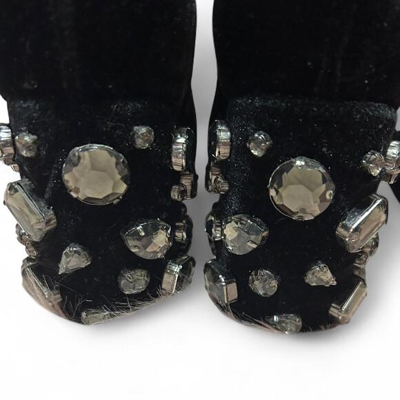 Black Velvet Grey Rhinestone Over the Knee Boots Whimsygoth Glam Wednesday 6 - Picture 8 of 8